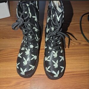 PLAYBOY Black and White Combat Boots
